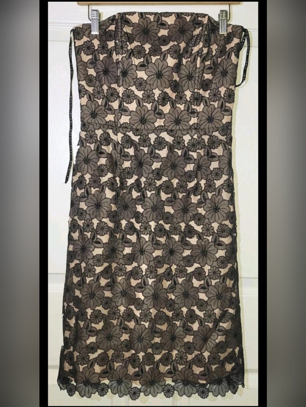 Vtg Mark Shale Black Floral Organza Lined Strapless Demure Cocktail Dress Sz 4